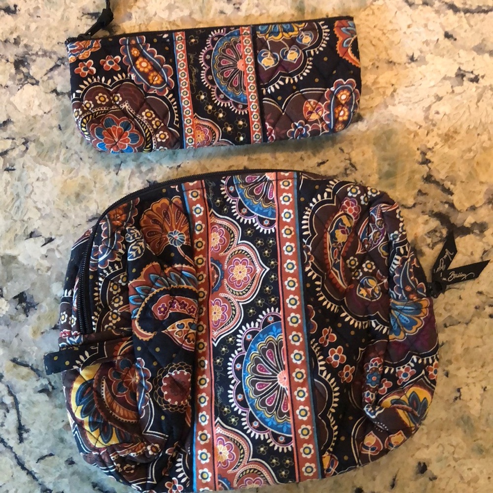 Vera Bradley large and small cosmetics bag